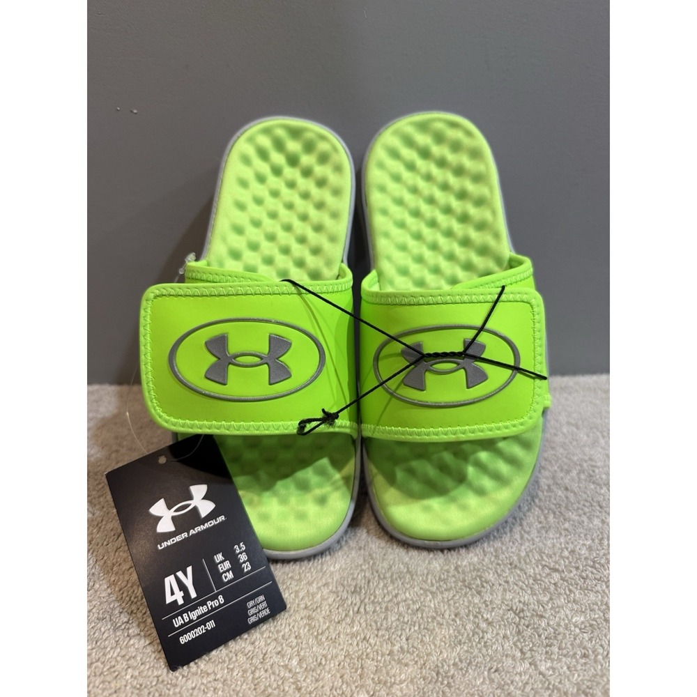 Fluorescent Yellow Youth Size 4Y Under Armour Adjustable Slides (G Ignite Pro8) - Picture 1 of 3